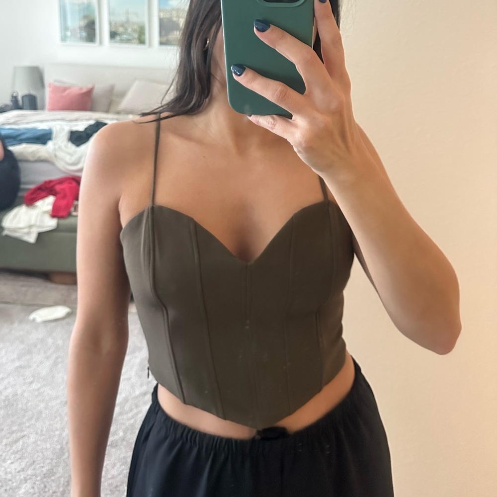 Zara Khaki Brown Corset Crop Top